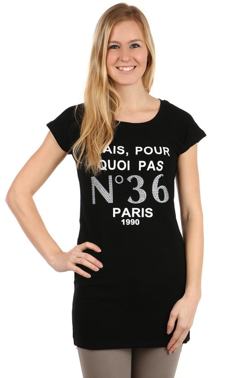 Predĺžené dámske tričko s nápisom Paris