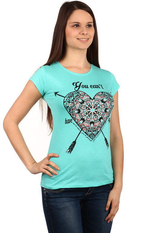 Bavlnené dámske tričko s potlačou srdca a krátkymi rukávmi