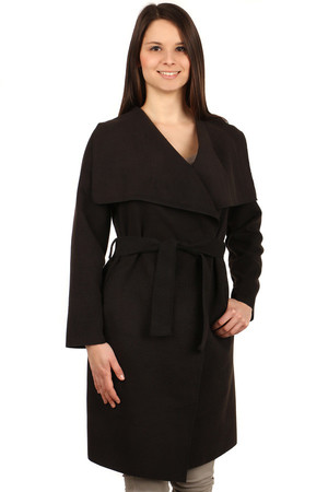 Zavinovací dámsky kabát / kardigan s opaskom a výrazným golierom. jednoduchý minimalistický štýl dlhšia dĺžka