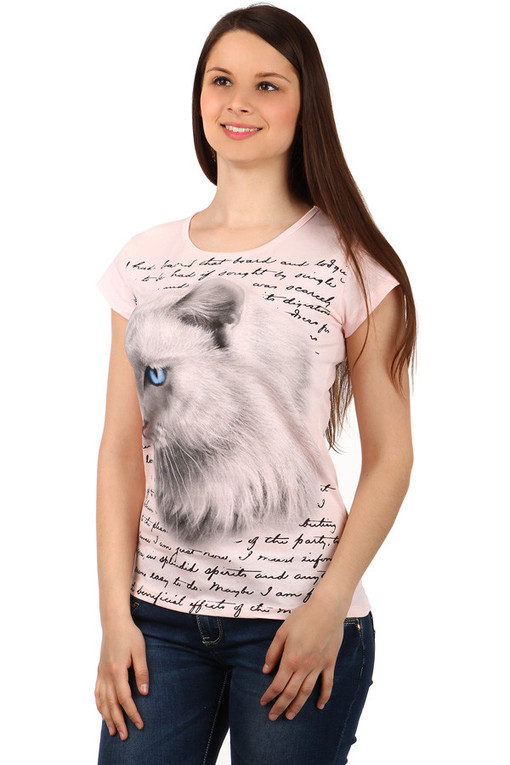 Bavlnené dámske tričko s krátkym rukávom a zvieracou potlačou