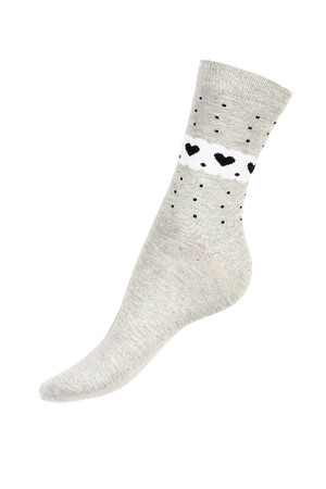 Vyššie ponožky s bodkami a srdiečkami. Materiál: 90% bavlna, 5% polyamid, 5% elastan
