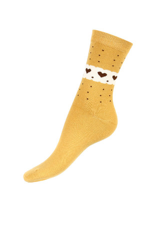 Vyššie ponožky s bodkami a srdiečkami. Materiál: 90% bavlna, 5% polyamid, 5% elastan