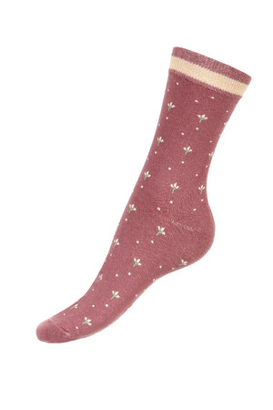 Kvetované dámske ponožky. Materiál: 85% bavlna, 10% polyamid, 5% elastan Dovoz: Maďarsko