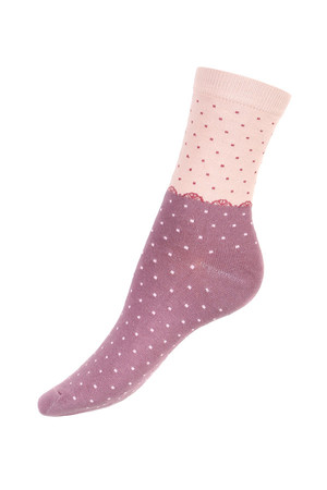 Dámske dvojfarebné ponožky s bodkami. Materiál: 90% bavlna, 5% polyamid, 5% elastan