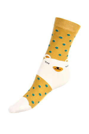 Dámske bodkované ponožky s medveďom. Materiál: 85% bavlna, 10% polyamid, 5% elastan