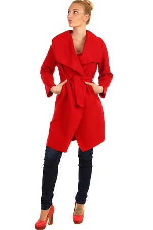 Zavinovací dámsky kabát / kardigan s opaskom a výrazným golierom. jednoduchý minimalistický štýl dlhšia dĺžka