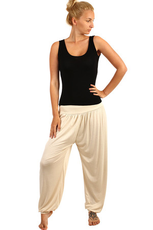 Jednofarebné dámske háremové nohavice, príjemný ľahký materiál. široká paleta farieb hladký elastický materiál