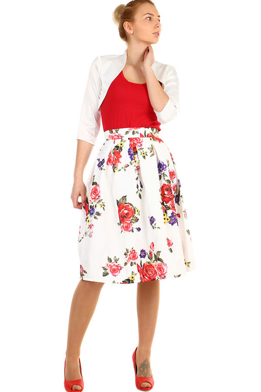Dámska áčková polokruhová sukňa s kvetovanou potlačou
