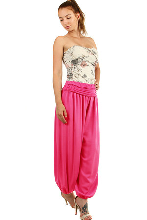 Pohodlné dámske jednofarebné harémové nohavice. Vhodné na leto. široká paleta farieb ľahká tkanina, volný strih,