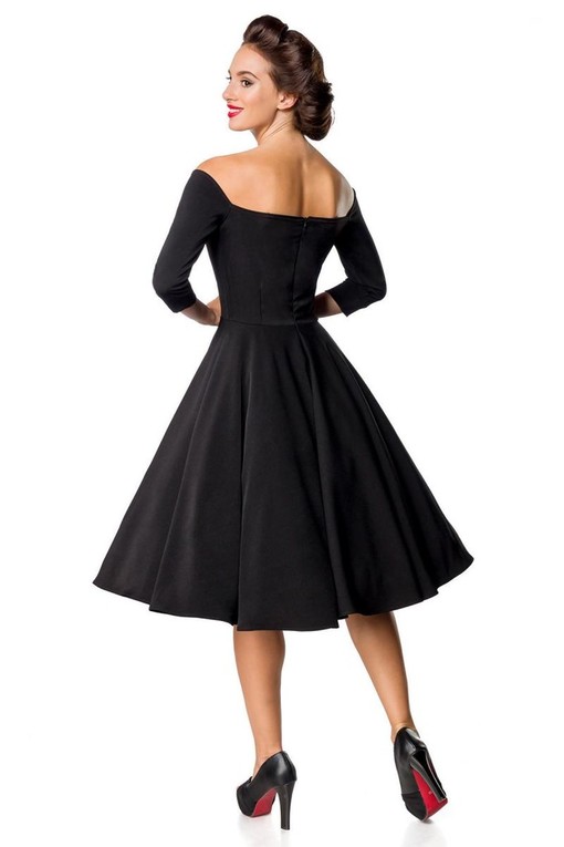 Retro čierne dámske šaty s rukávom