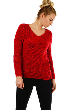 Dámsky príjemný sveter jednofarebná pletenina stredná dĺžka bez zapínania dekolt do tvaru písmena V mäkká ľahko