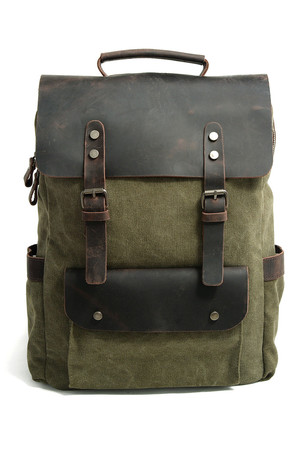 Vintage mestský batoh s koženými detailmi na zips a patentky klopy z pravej kože vnútry podšívka, 2 vrecká a