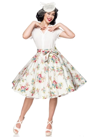 Vintage kvetinová dámska sukňa na jar alebo leto romantický retro vzhl'ad kolesový strih, ktorý Vám zvýrazní krivky