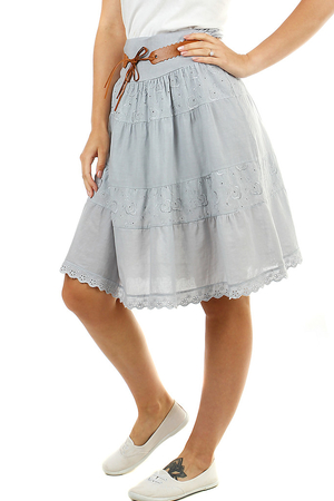 Romantická letná dámska sukňa jednofarebná áčkový strih dĺžka po kolená pružný pás s gumou pre l'ahké