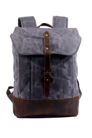 Vel'ký vodotesný plátený batoh s koženými detailmi retro design hlavný oddiel na stiahnutie šnúrou, s chlopňou a