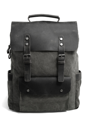 Vintage mestský batoh s koženými detailmi na zips a patentky klopy z pravej kože vnútry podšívka, 2 vrecká a