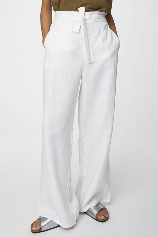 Biele dámske široké nohavice z konope