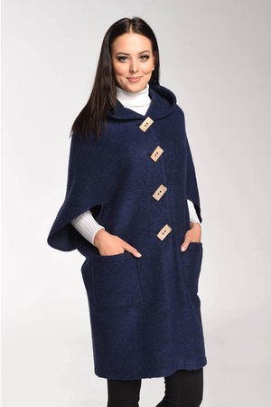 Pútavé rozopínajúce sa vlnené pončo s kapucňou jednofarebné 100% ovčia vlna udržatel'ná móda výborné