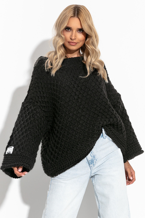 Dámsky oversized pletený sveter s pravou vlnou a alpakou jednofarebný značka Fobya kolekcia Chunky Knit hustá pletená