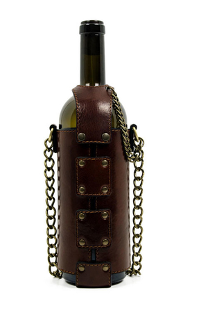 Netradičná kabelka na víno na takmer všetky typy fliaš na víno z hovädzej kože Vachetta silnejší retiazkový popruh