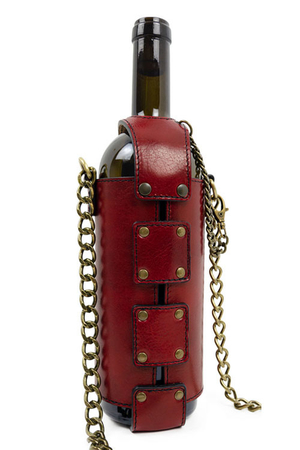 Netradičná kabelka na víno na takmer všetky typy fliaš na víno z hovädzej kože Vachetta silnejší retiazkový popruh