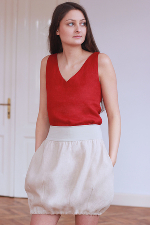 L'anová autorská sukňa Lotika vyrobená s láskou k prírode v českom Podkrkonoší jednofarebná pružný, hladký pás