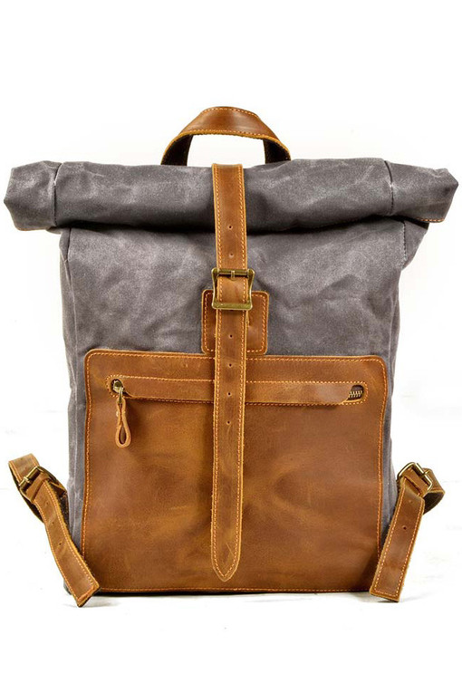 Rolovací plátený batoh s koženými detailmi