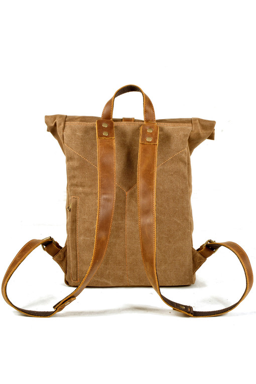 Rolovací plátený batoh s koženými detailmi