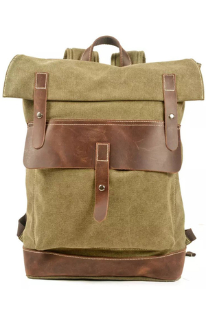 Jednofarebný väčší batoh s koženými detailmi, nielen pre študentov vodeodolný vnútorné vypolstrované vrecko na