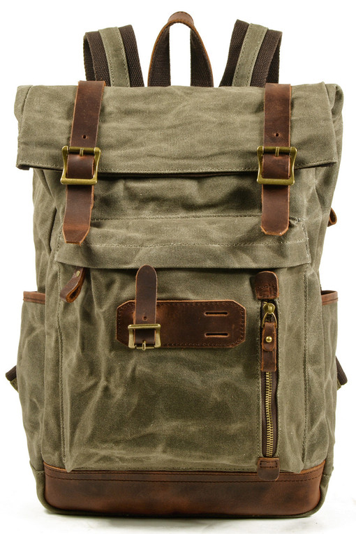 Študentský retro rolovací batoh s koženými doplnkami