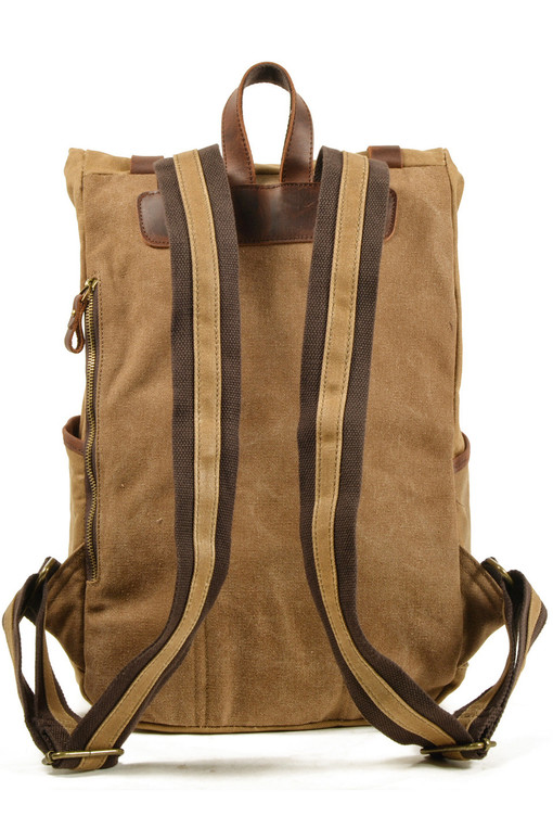Študentský retro rolovací batoh s koženými doplnkami