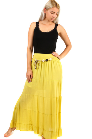 Jednofarebná dámska letná maxi sukňa s korálkovými opaskom. z ľahkej vzdušnej tkaniny pružný hladký pas vysoký 9