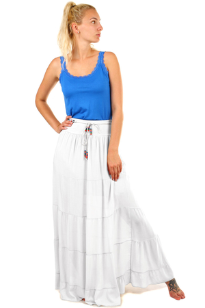 Jednofarebná dámska letná maxi sukňa s korálkovými opaskom. z ľahkej vzdušnej tkaniny pružný hladký pas vysoký 9
