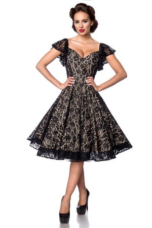 Dámske, spoločenské šaty s čipkou od nemeckej značky Belsira bavlnená, kontrastná podšívka čierna, bohatá čipka