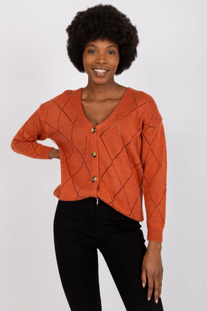 Pletený jednofarebný sveter s vlnou klasický strih dlhé rukávy výstrih do V zapínanie na gombíky pletenina so