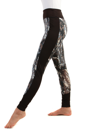 Športové legíny s pixelmi boky nohavíc bez vzoru v čiernej stred legín so vzorom kontrastná farba na vnútornej strane