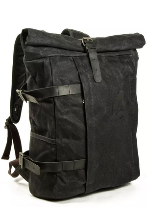 Cestovatel'ský batoh rolovací, plátený moderný design unisex prevedenie s koženými doplnkami vodeodolná úprava