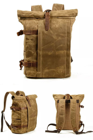 Cestovatel'ský batoh rolovací, plátený moderný design unisex prevedenie s koženými doplnkami vodeodolná úprava