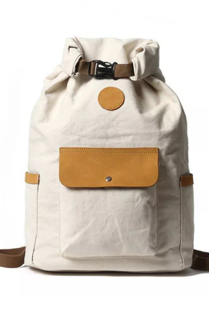 Vel'ký rolovací plátený batoh s koženými detailmi nielen pre študentov kompletne vypodšívkovaný vnútorná,