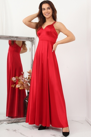Dámske luxusné saténové šaty v maxi dĺžke jednofarebné dvojité úzke ramienka prekrížené na chrbte výrazný