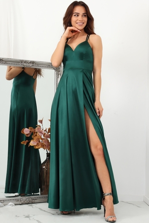Dámske luxusné saténové šaty v maxi dĺžke jednofarebné dvojité úzke ramienka prekrížené na chrbte výrazný