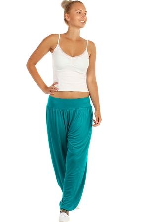 Jednofarebné dámske háremové nohavice, príjemný ľahký materiál. široká paleta farieb hladký elastický materiál