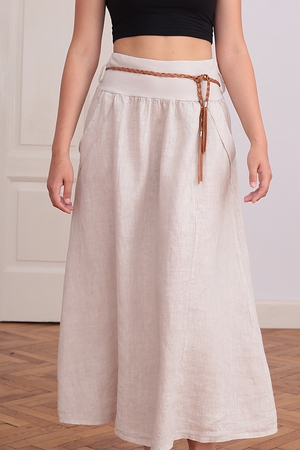 Pohodlná l'anová sukňa jednofarebná vyšší, pružný, rebrovaný pás pútka na opasok klinové vrecká s voľným