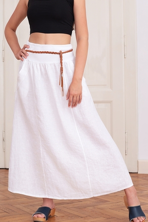 Pohodlná l'anová sukňa jednofarebná vyšší, pružný, rebrovaný pás pútka na opasok klinové vrecká s voľným