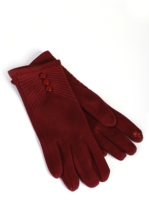 Elegantné dámske rukavice jednofarebné zateplené elastické ozdobné prešitie ozdobné gombíky vyšitá kvietka na