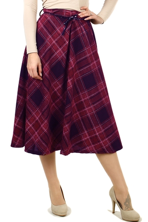 Teplá elegantná dámska sukňa príjemný úplet dlhý rozšírený strih s vreckami károvaný nestarnúci vzor farebná